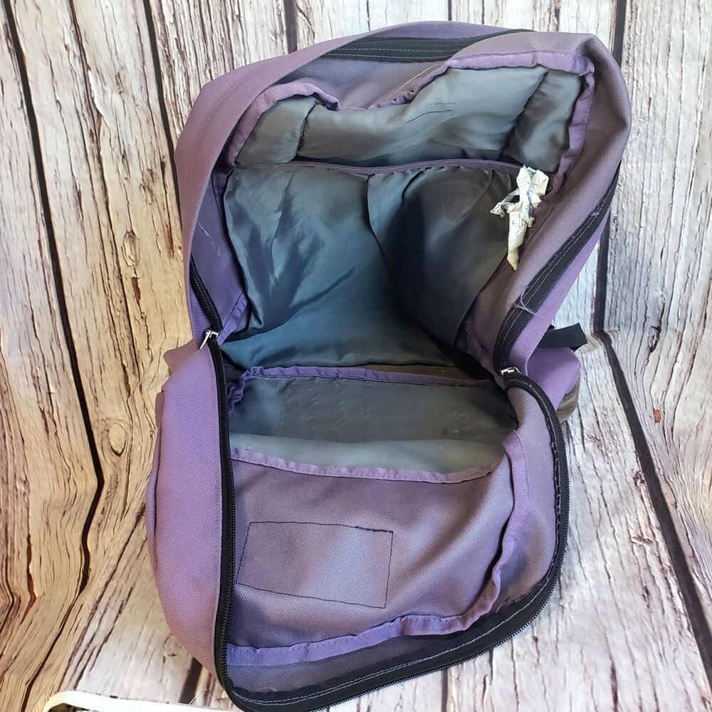Jansport Suede Leather Bottom Purple Backpack Salem Georgia Patch Book Bag Large - Picture 6 of 6